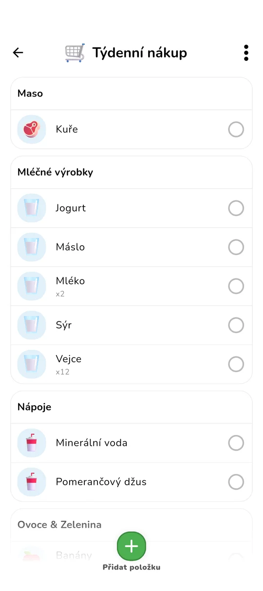 Rozhraní sdíleného nákupního seznamu