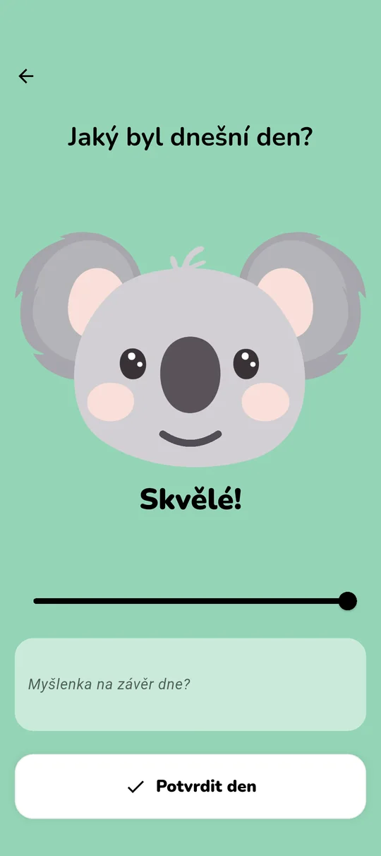 Obrazovka denního sledování nálady a streaků