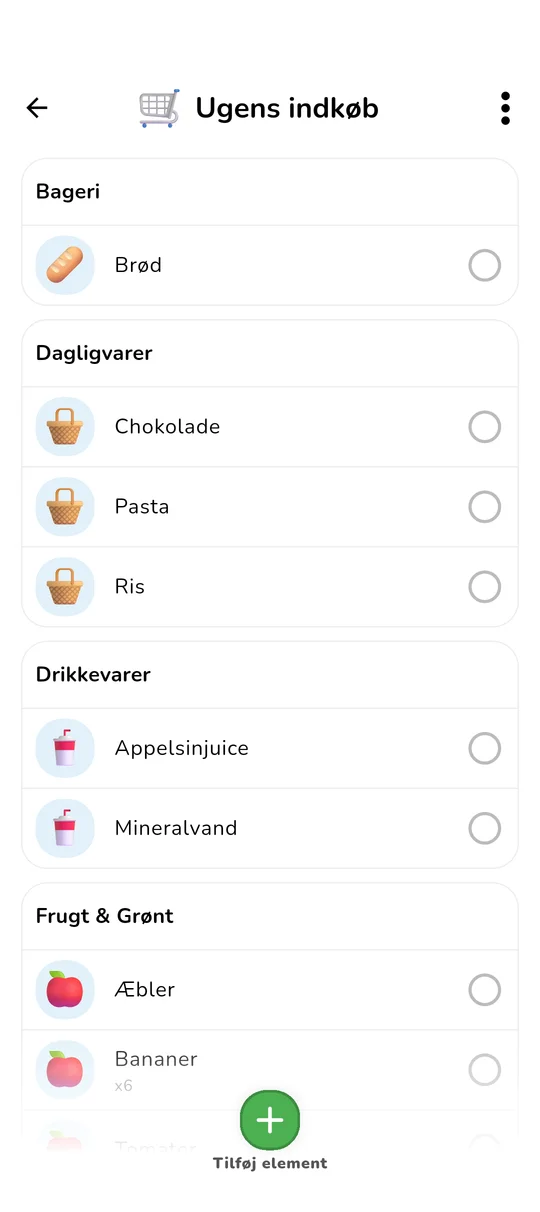 Grænseflade til delt indkøbsliste