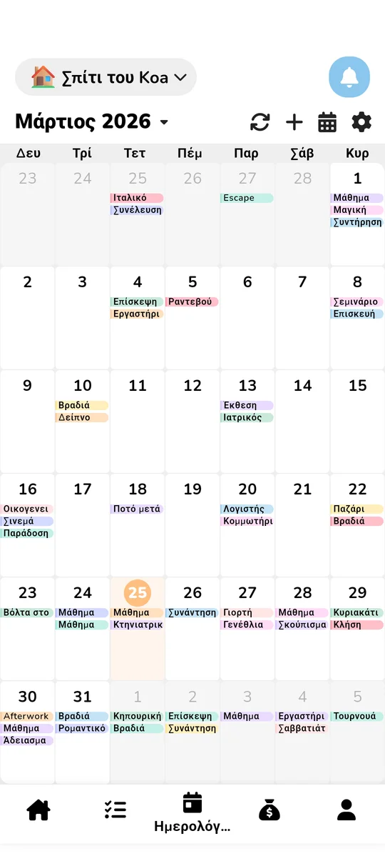 Προβολή του κοινού οικογενειακού ημερολογίου