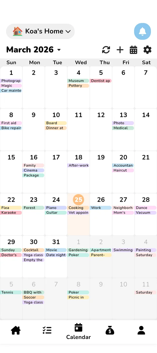 Shared family calendar view