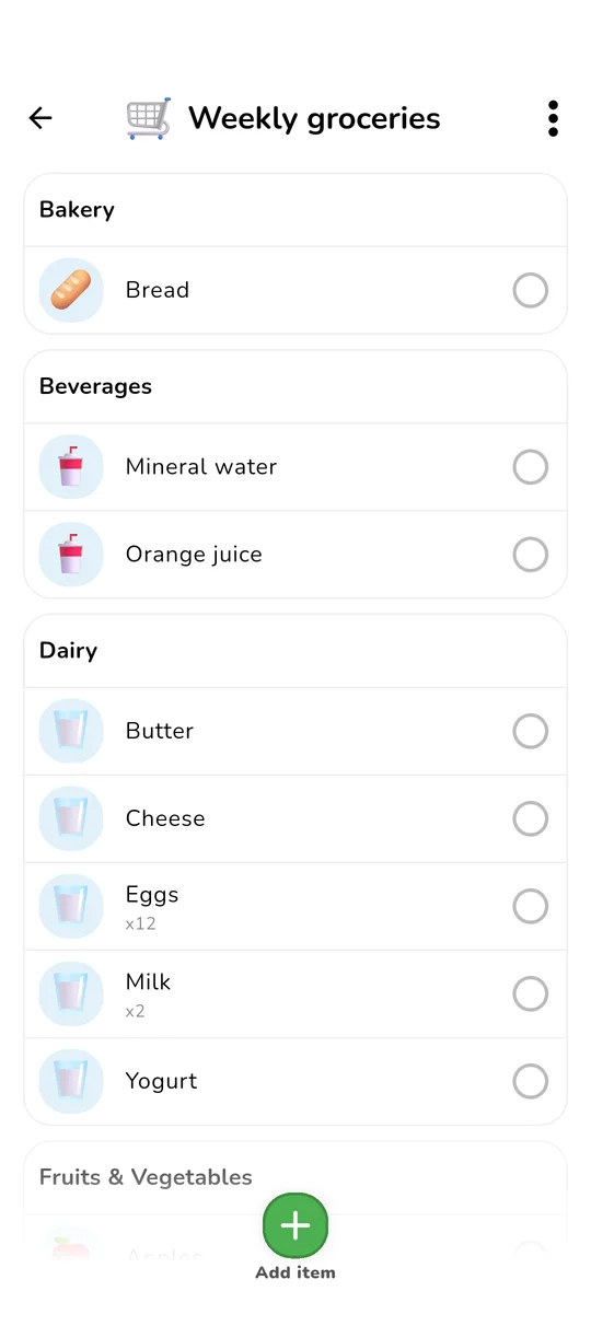 Collaborative shopping list interface