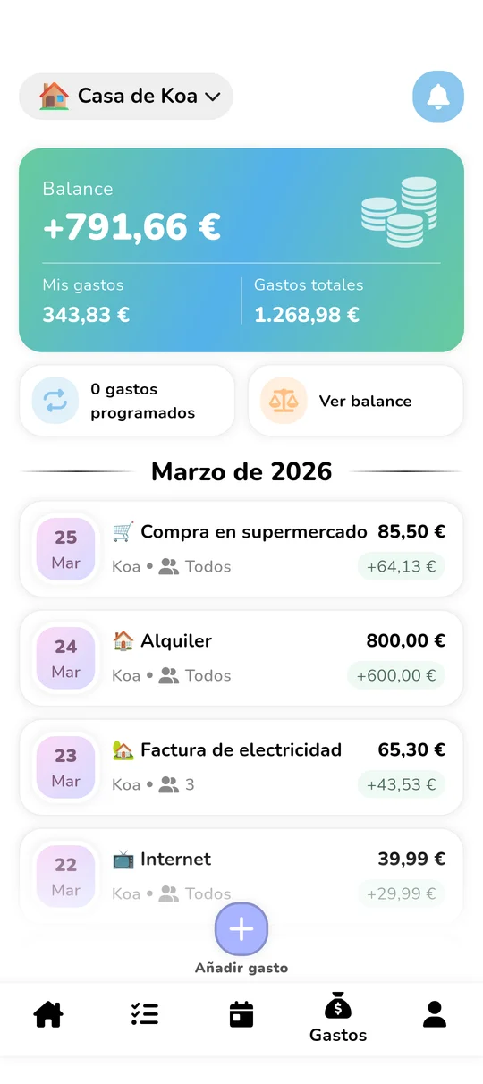 Interfaz de presupuesto compartido y reparto de gastos