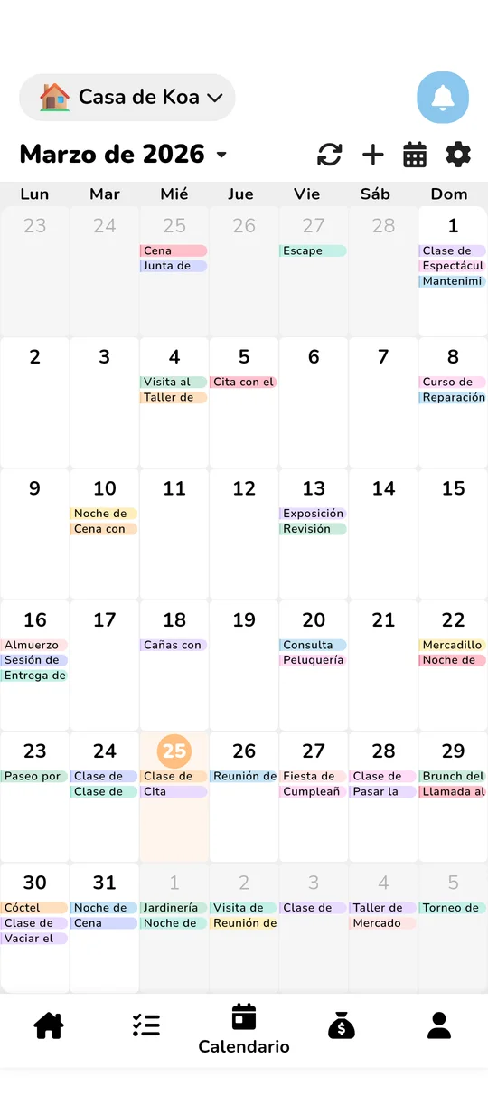 Vista del calendario familiar compartido