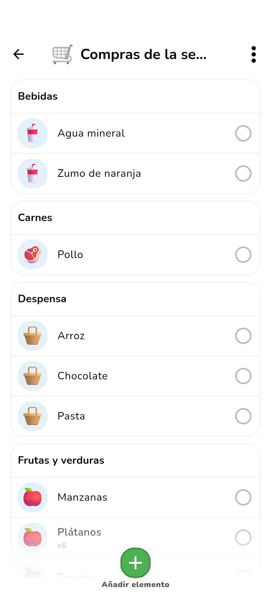 Interfaz de lista de la compra colaborativa