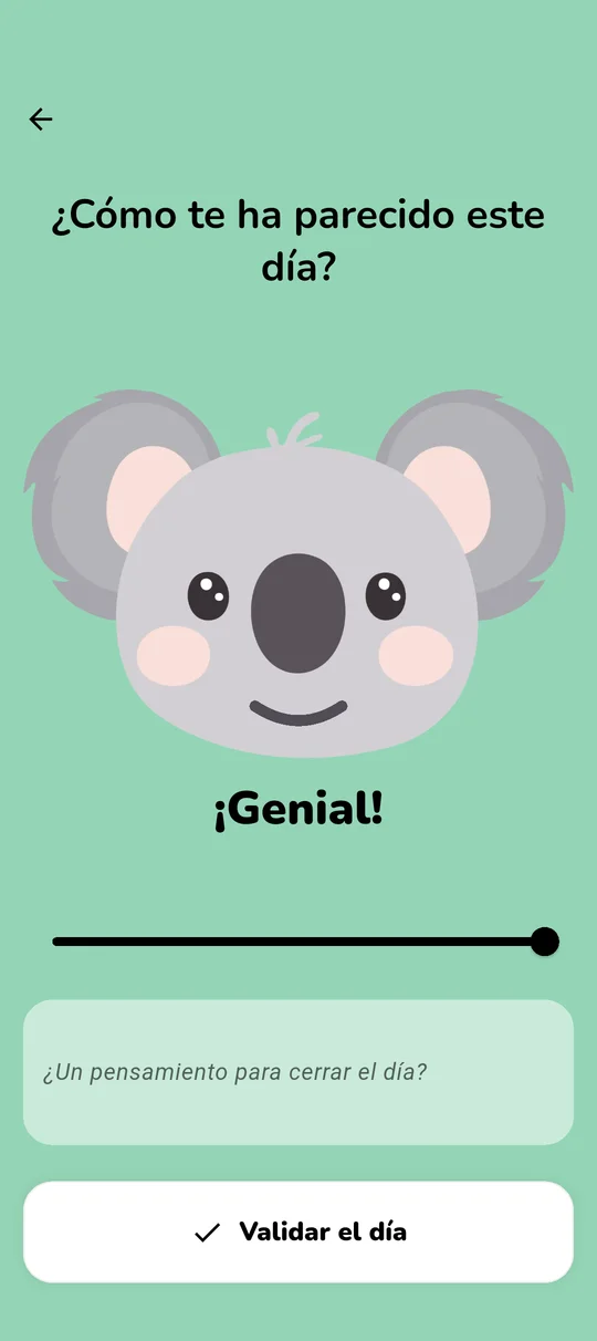 Pantalla de seguimiento diario del estado de ánimo y rachas