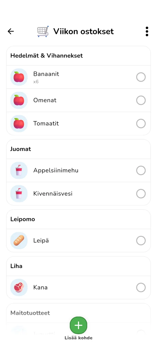 Jaetun ostoslistan käyttöliittymä