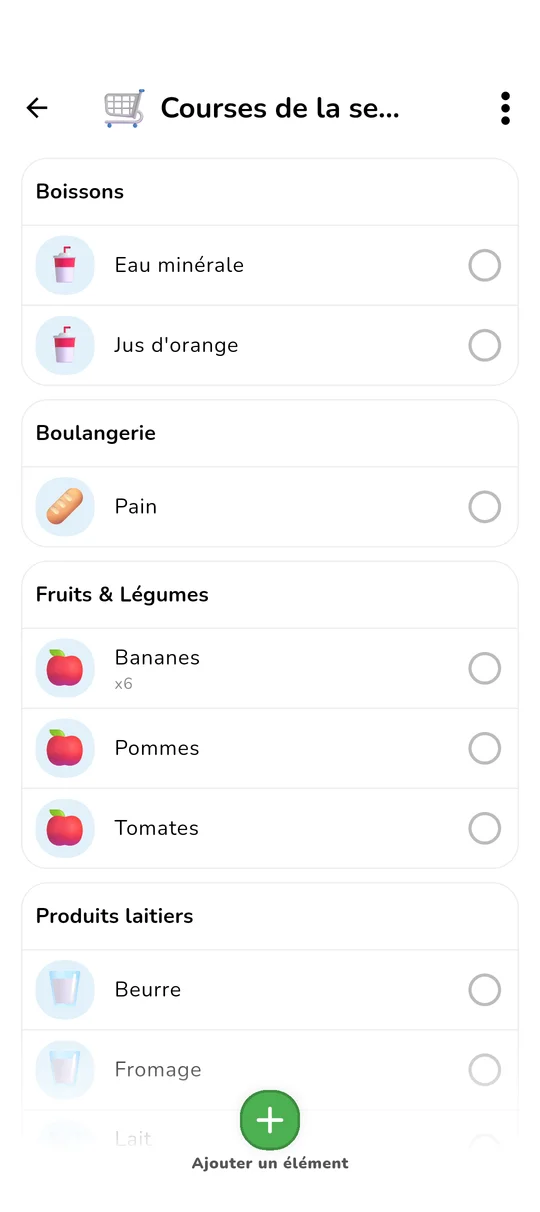 Interface de liste de courses collaborative
