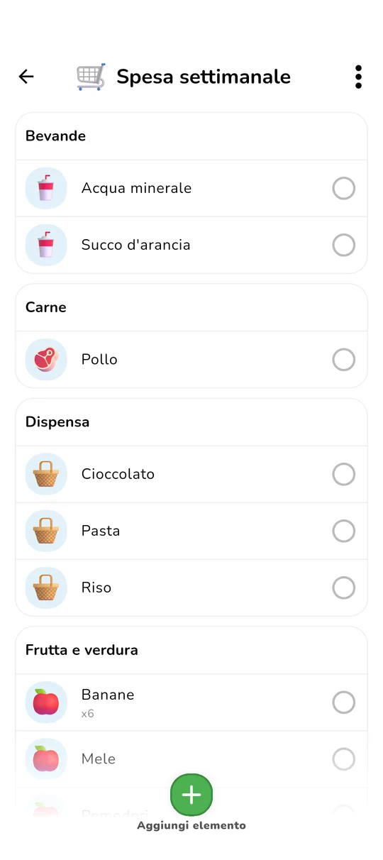 Interfaccia della lista della spesa condivisa