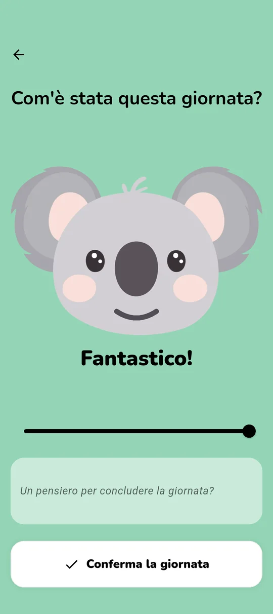 Schermata di monitoraggio giornaliero dell'umore e streak