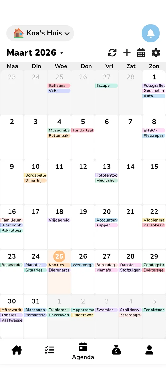 Weergave van de gedeelde gezinskalender