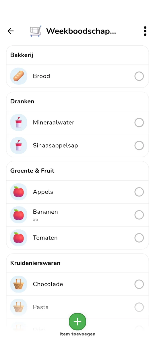 Interface voor gedeelde boodschappenlijst