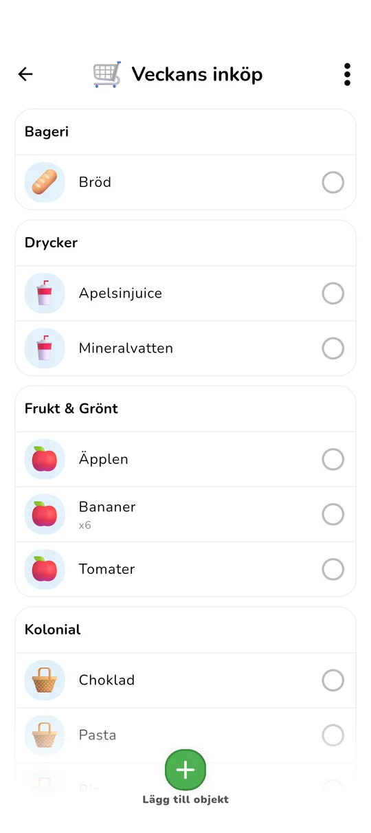 Gränssnitt för delad inköpslista